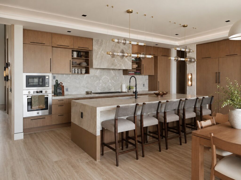 Cocina principal con isla y gabinetes de madera, Casa Vida Akumal